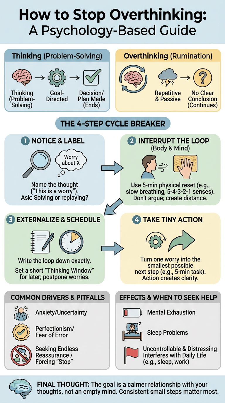 How to Stop Thinking Too Much: A Psychology-Based Guide for Overthinkers infographic