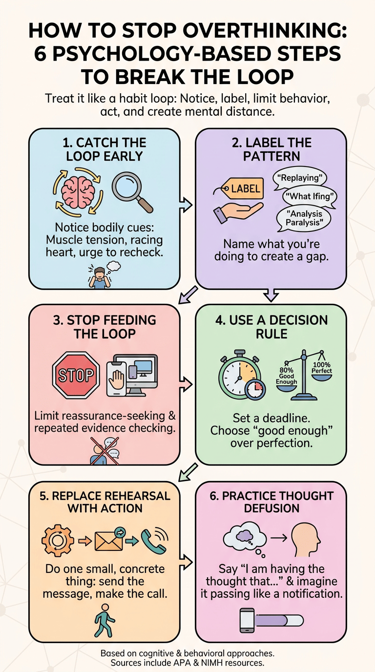 How to Stop Overthinking So Much: Psychology-Based Steps That Actually Help infographic