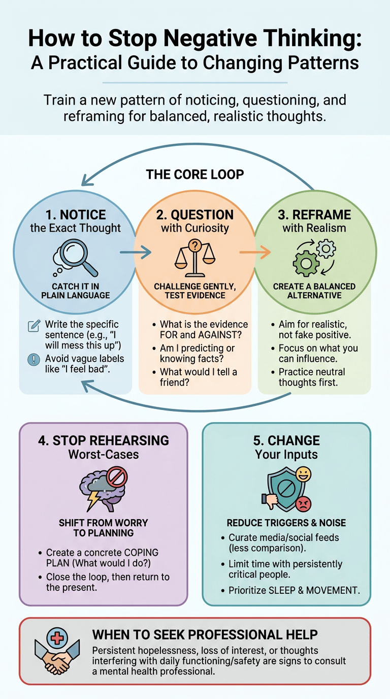 How to Stop Thinking So Negatively: A Psychology Guide to Changing Negative Thought Patterns infographic