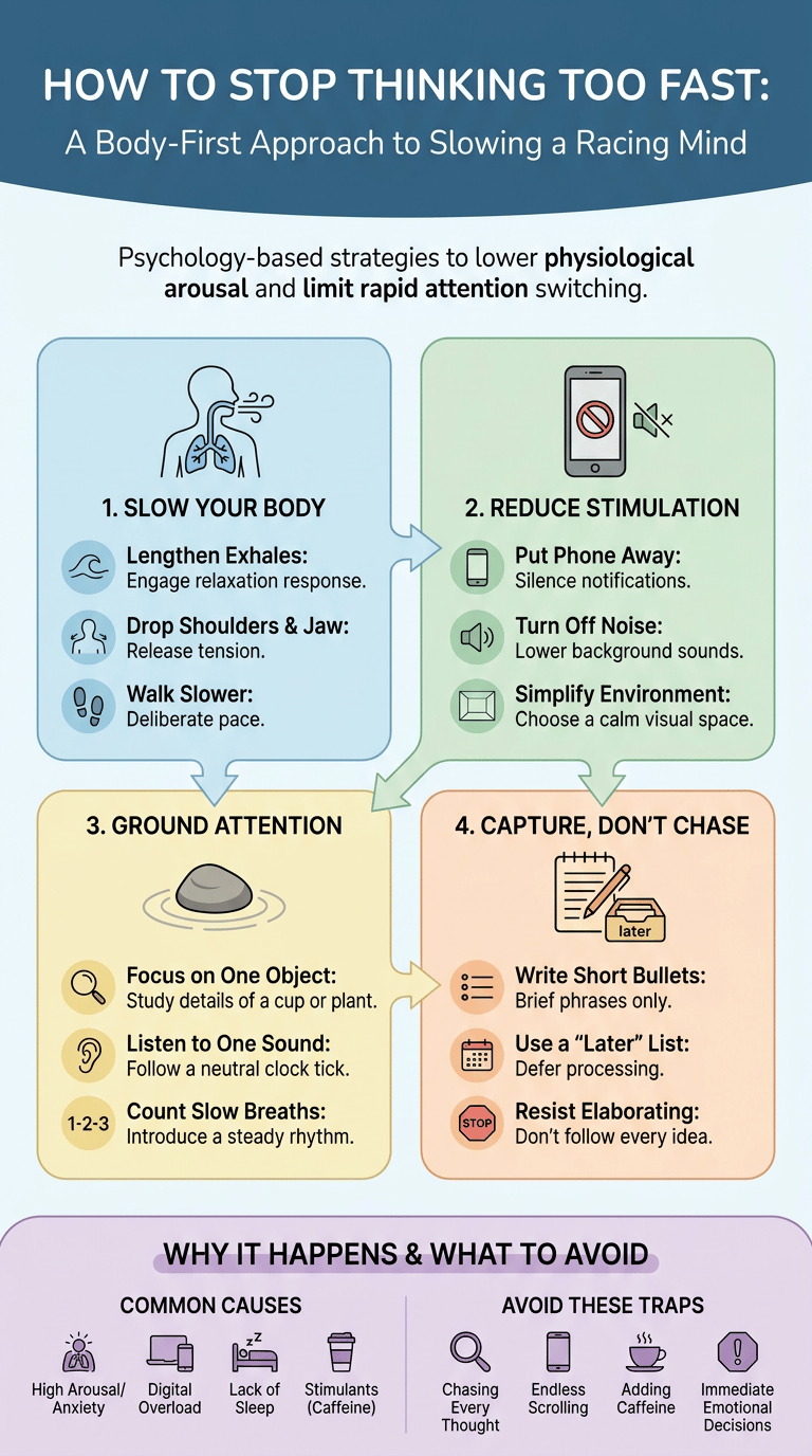 How to Stop Thinking Too Fast: Psychology-Based Ways to Slow Down a Racing Mind infographic