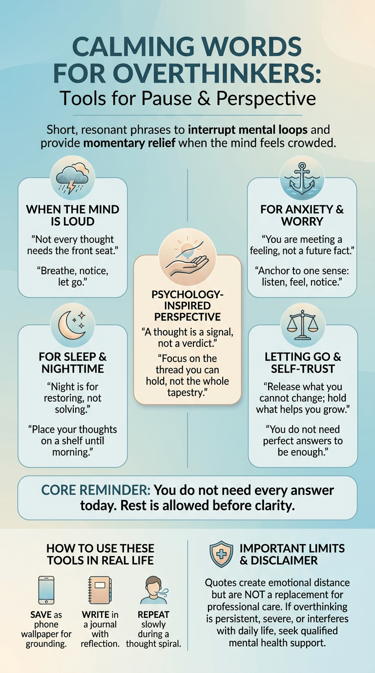 How to Stop Thinking Too Much Quotes: Calming Words for Overthinkers infographic