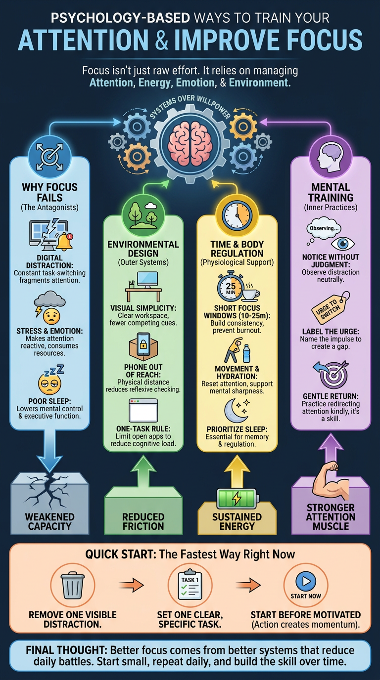 How to Improve Focus: Psychology-Based Ways to Train Your Attention infographic
