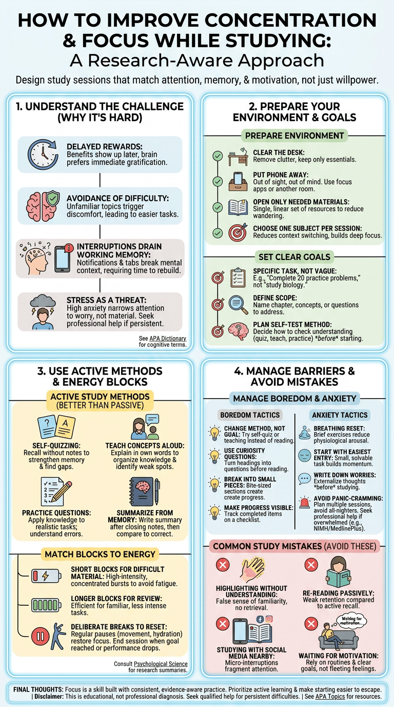 How to Improve Concentration and Focus While Studying infographic