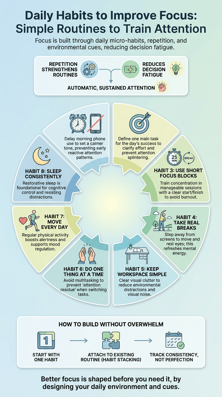 Daily Habits to Improve Focus: Simple Routines That Train Your Attention infographic