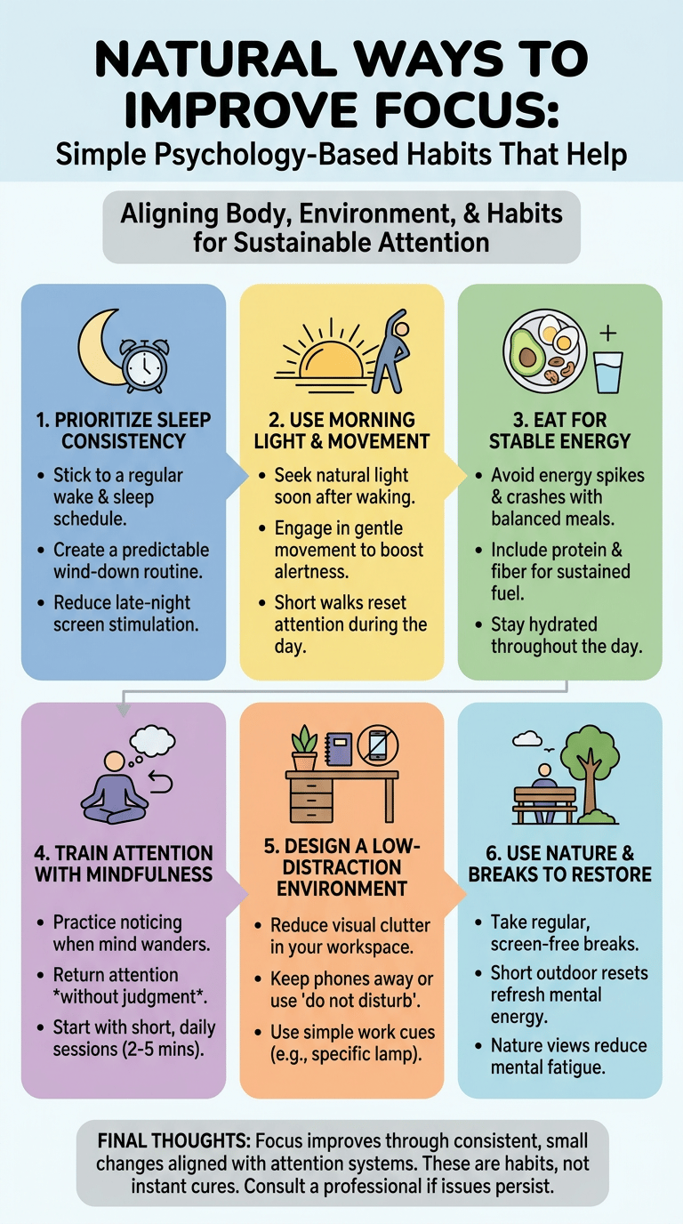 Natural Ways to Improve Focus: Simple Psychology-Based Habits That Help infographic
