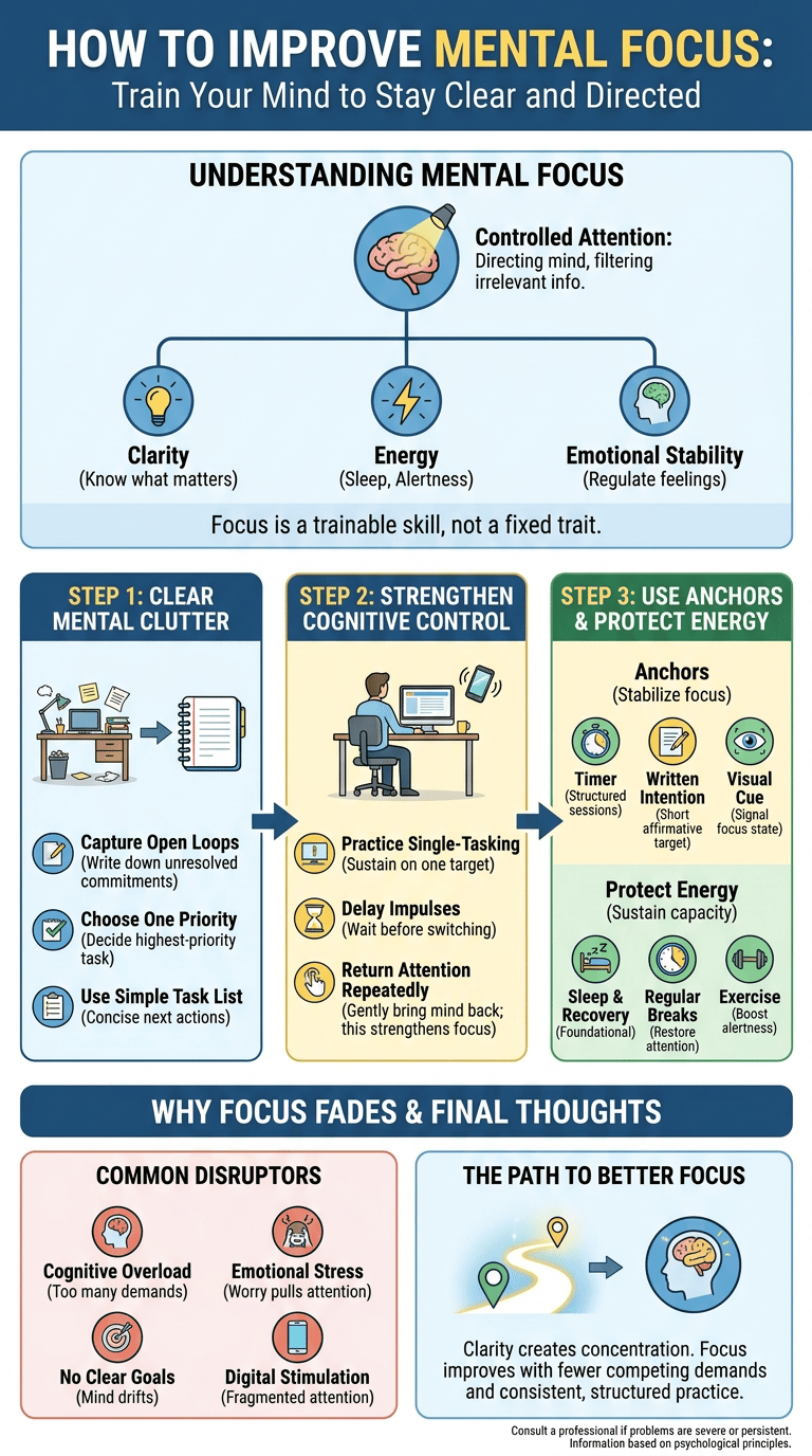How to Improve Mental Focus: Train Your Mind to Stay Clear and Directed infographic