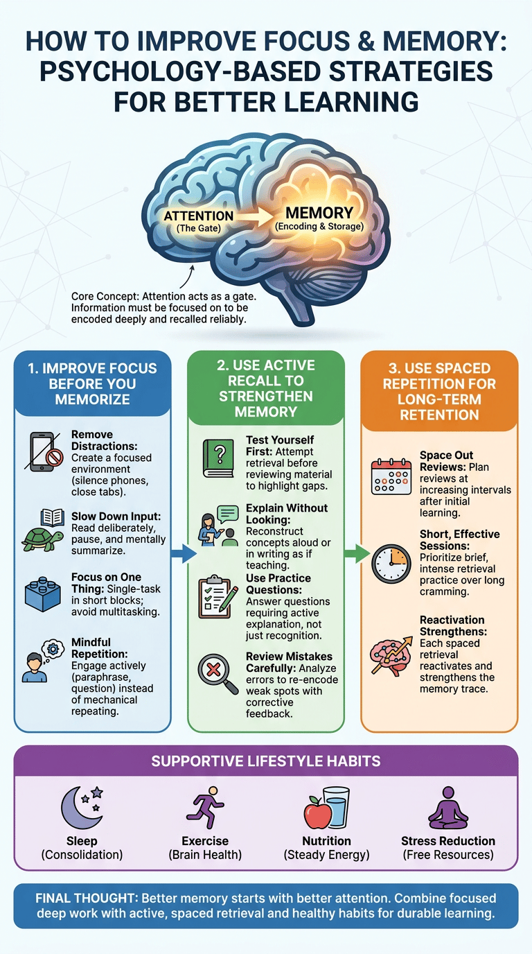 How to Improve Focus and Memory: Psychology-Based Strategies for Better Learning infographic