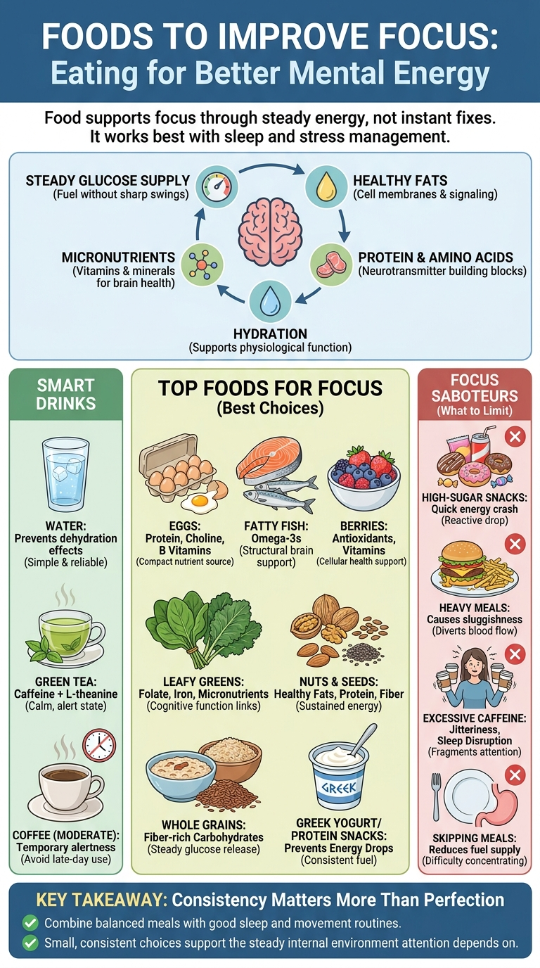 Foods to Improve Focus: What to Eat for Better Mental Energy infographic