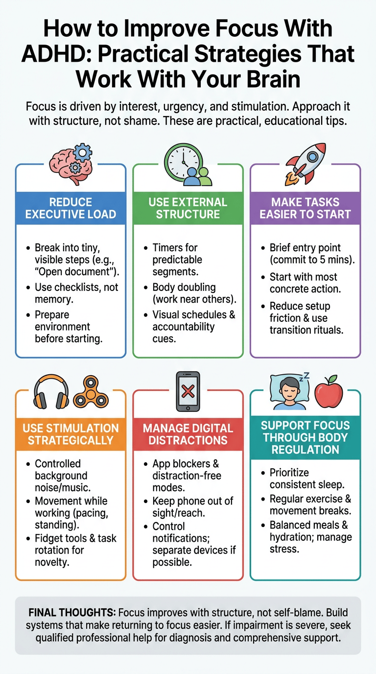 How to Improve Focus With ADHD: Practical Strategies That Work With Your Brain infographic