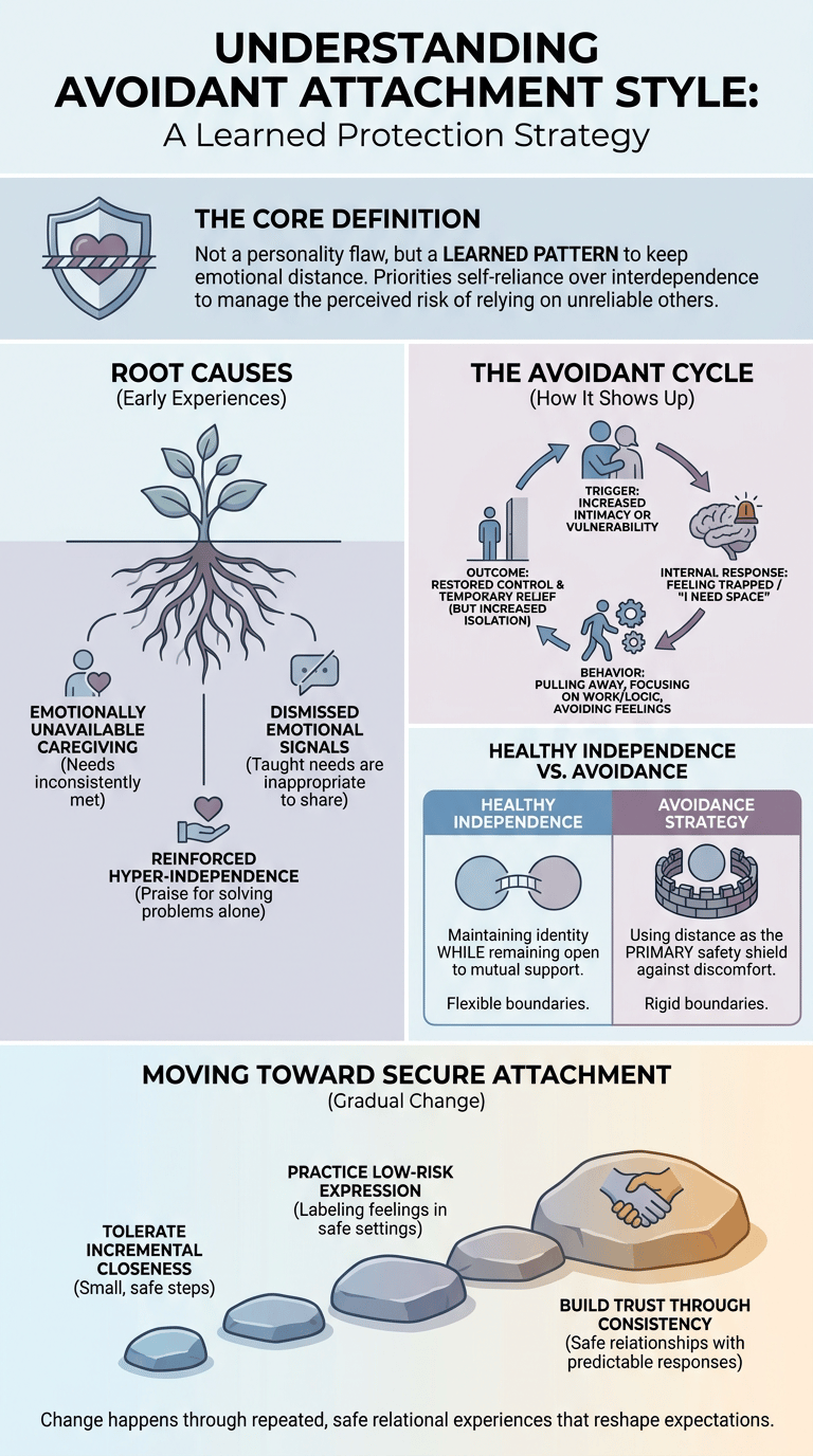 Avoidant Attachment Style: Meaning, Causes, and Relationship Patterns infographic