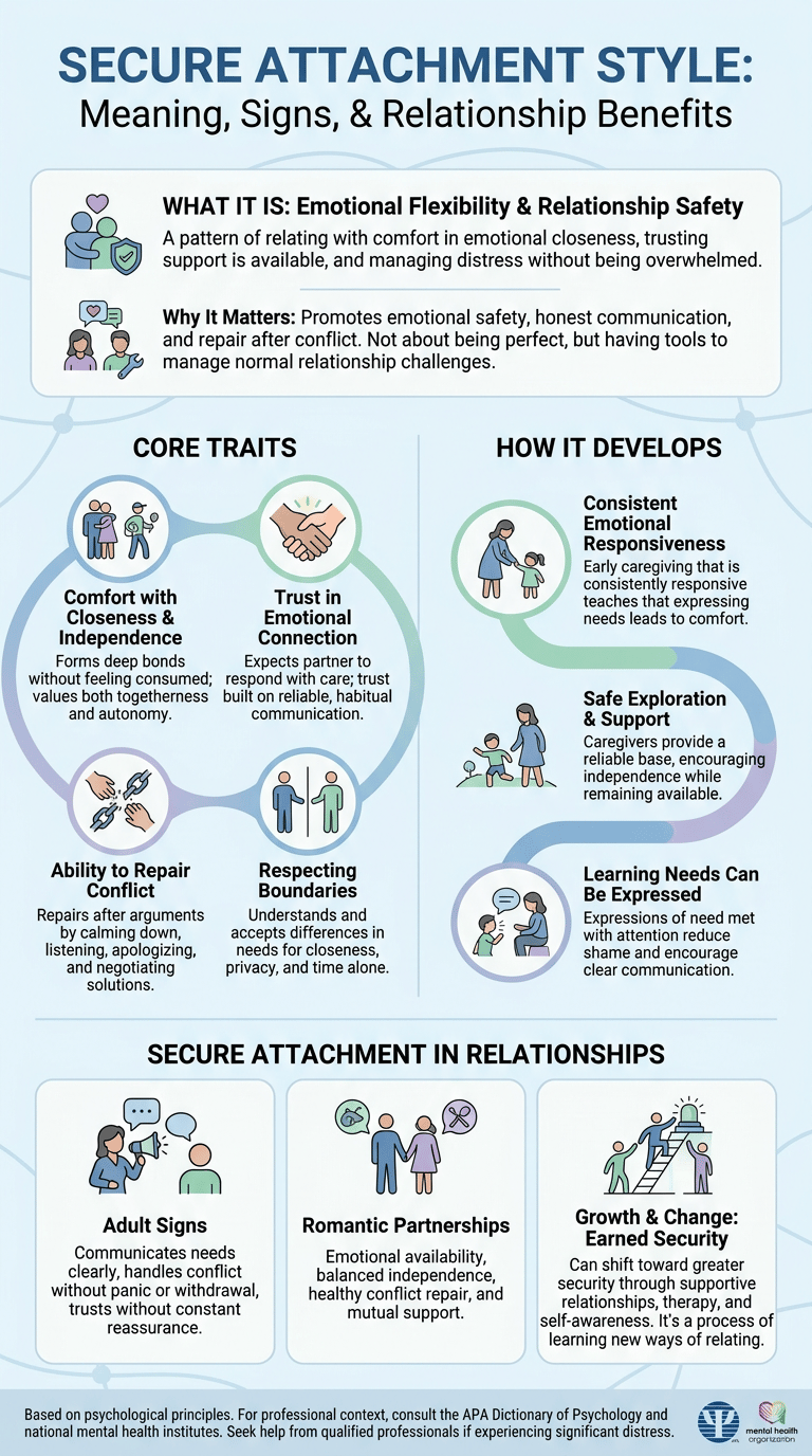 Secure Attachment Style: Meaning, Signs, and Why It Supports Healthy Relationships infographic