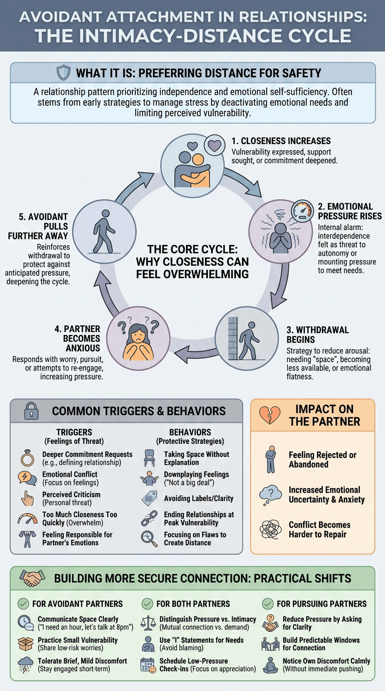 Avoidant Attachment in Relationships: Why Closeness Can Feel Overwhelming infographic