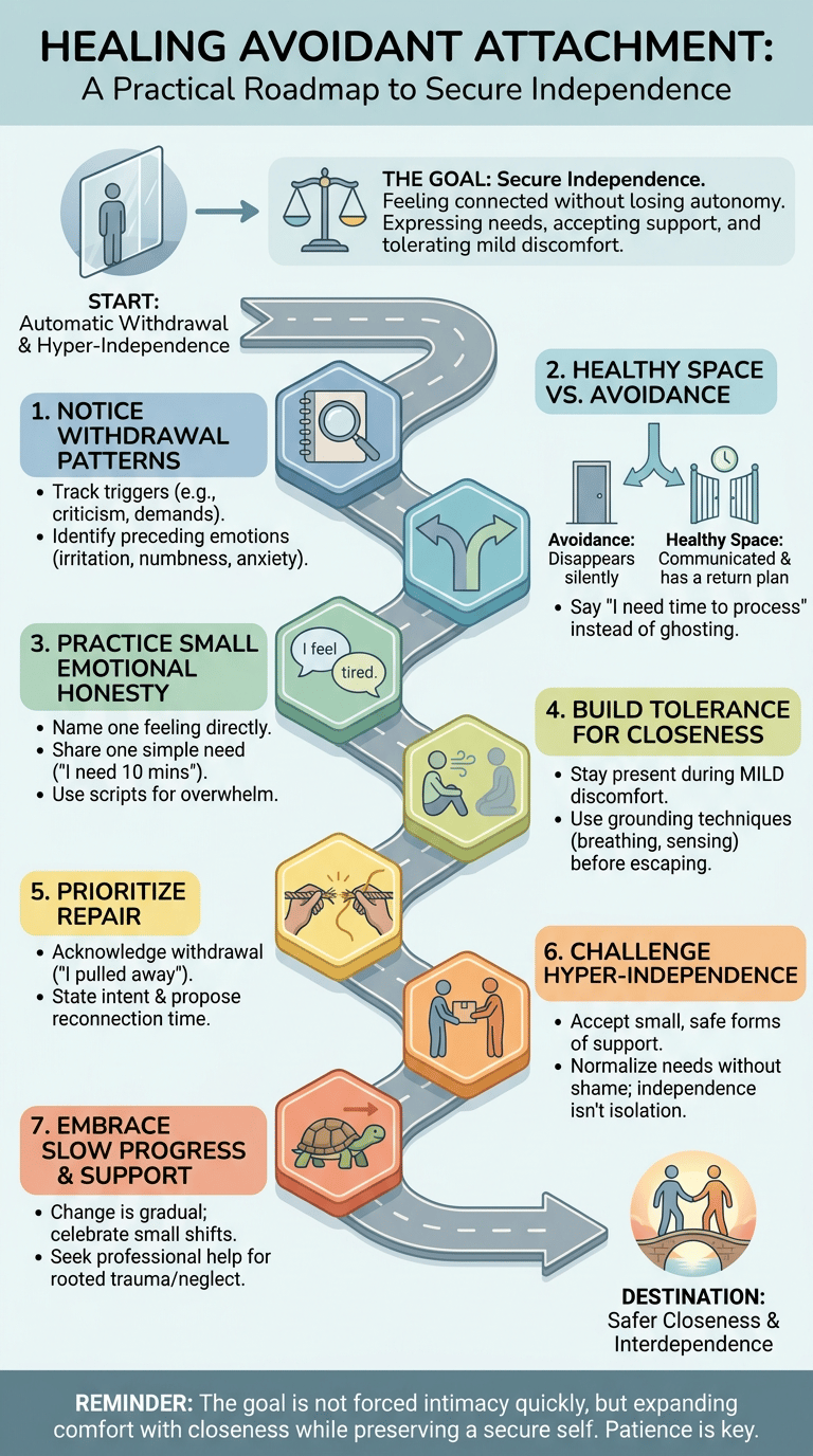 How to Heal Avoidant Attachment: Practical Steps to Build Safer Closeness infographic