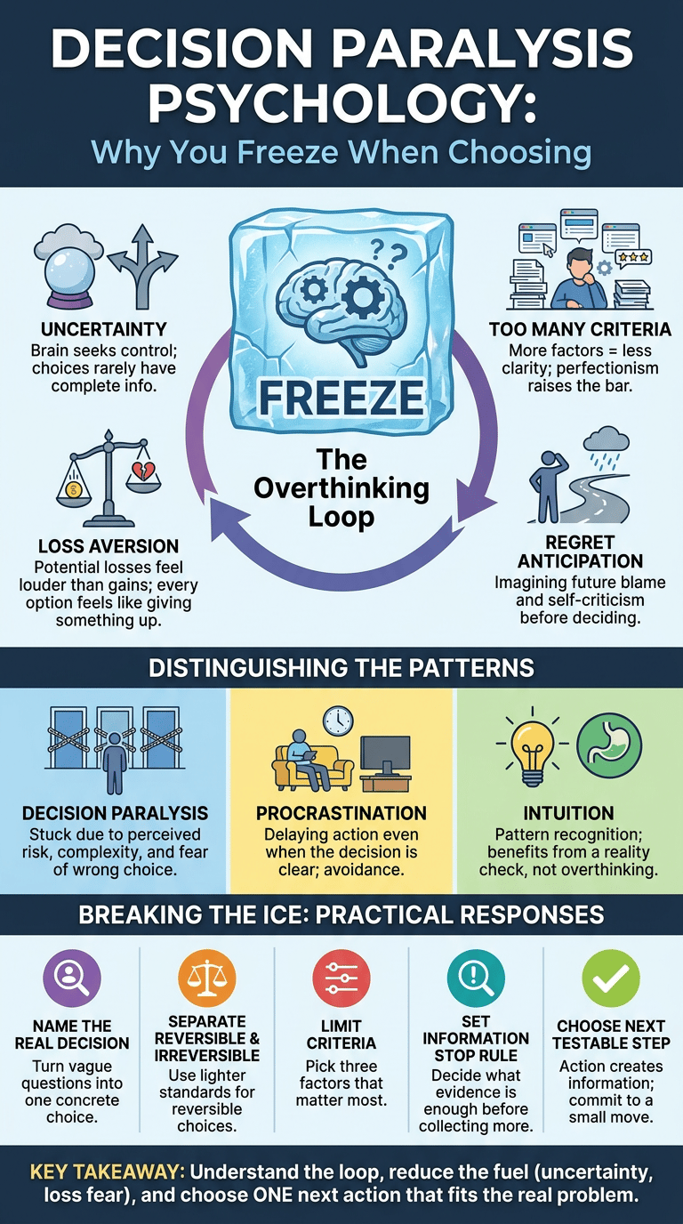 Decision Paralysis Psychology: Why You Freeze When Choosing infographic
