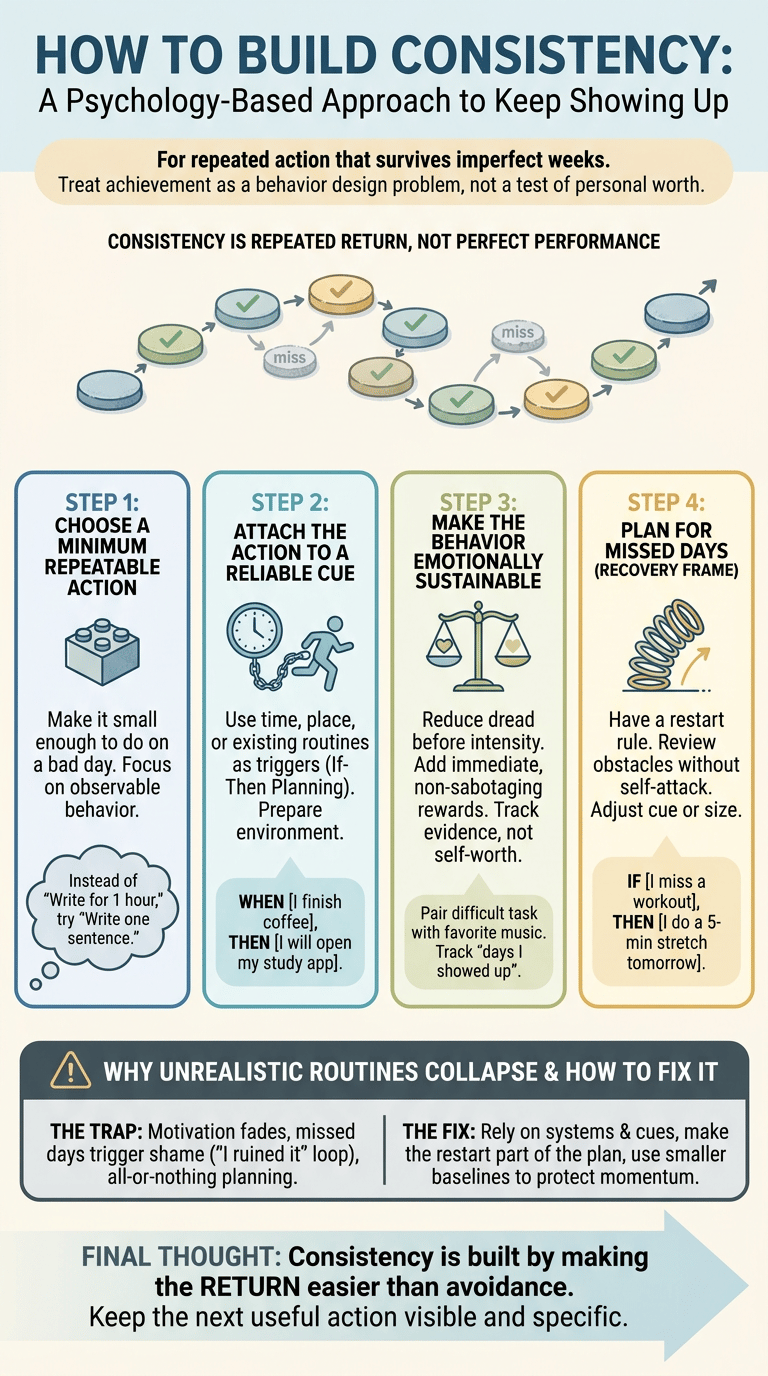 How to Build Consistency: A Psychology-Based Way to Keep Showing Up infographic