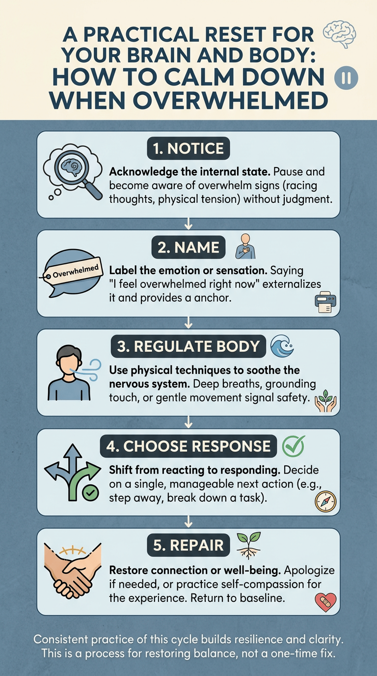 How to Calm Down When Overwhelmed: A Practical Reset for Your Brain and Body infographic