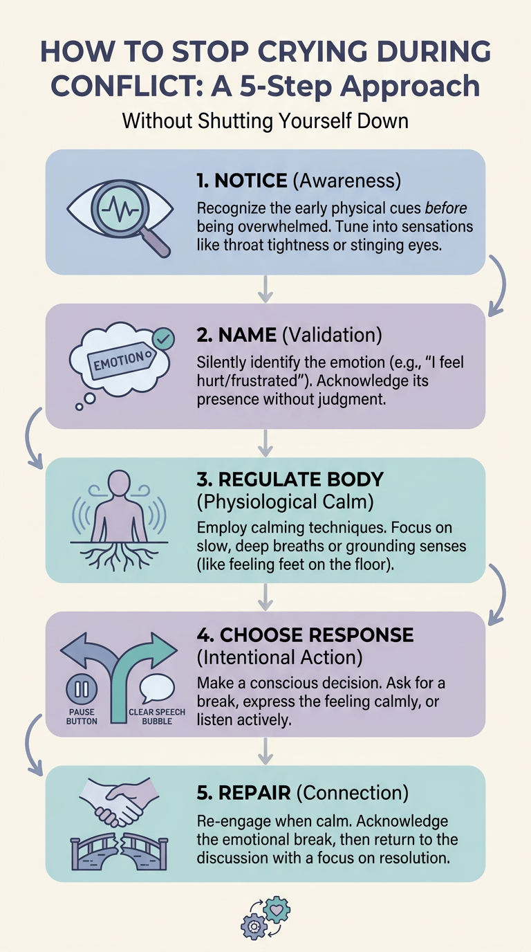 How to Stop Crying During Conflict Without Shutting Yourself Down infographic