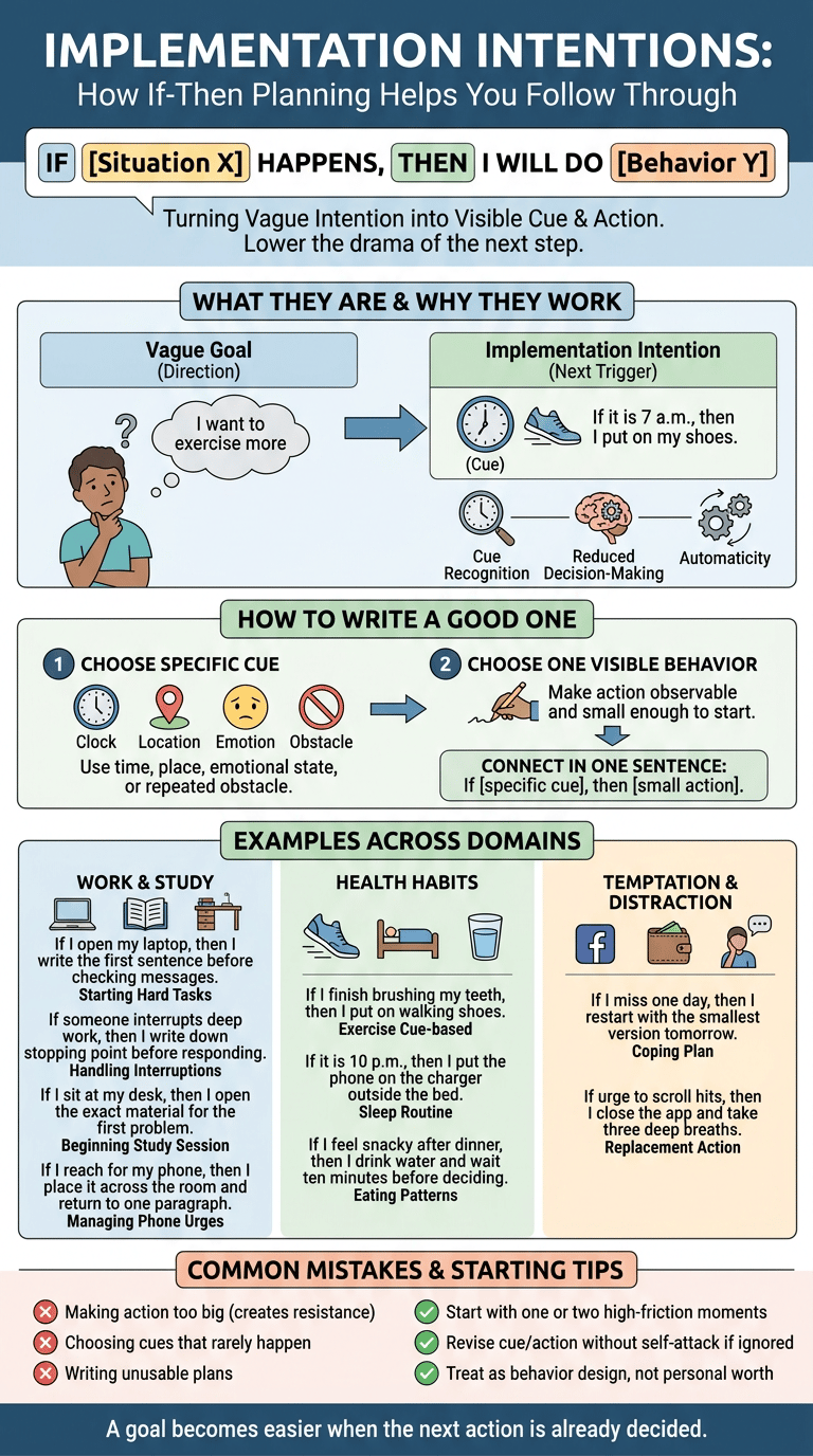 Implementation Intentions Examples: How If-Then Planning Helps You Follow Through infographic