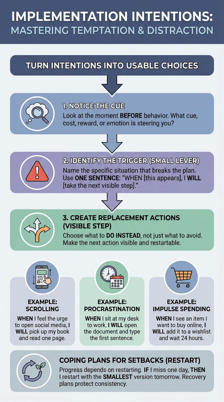Implementation Intentions Examples: How If-Then Planning Helps You Follow Through infographic