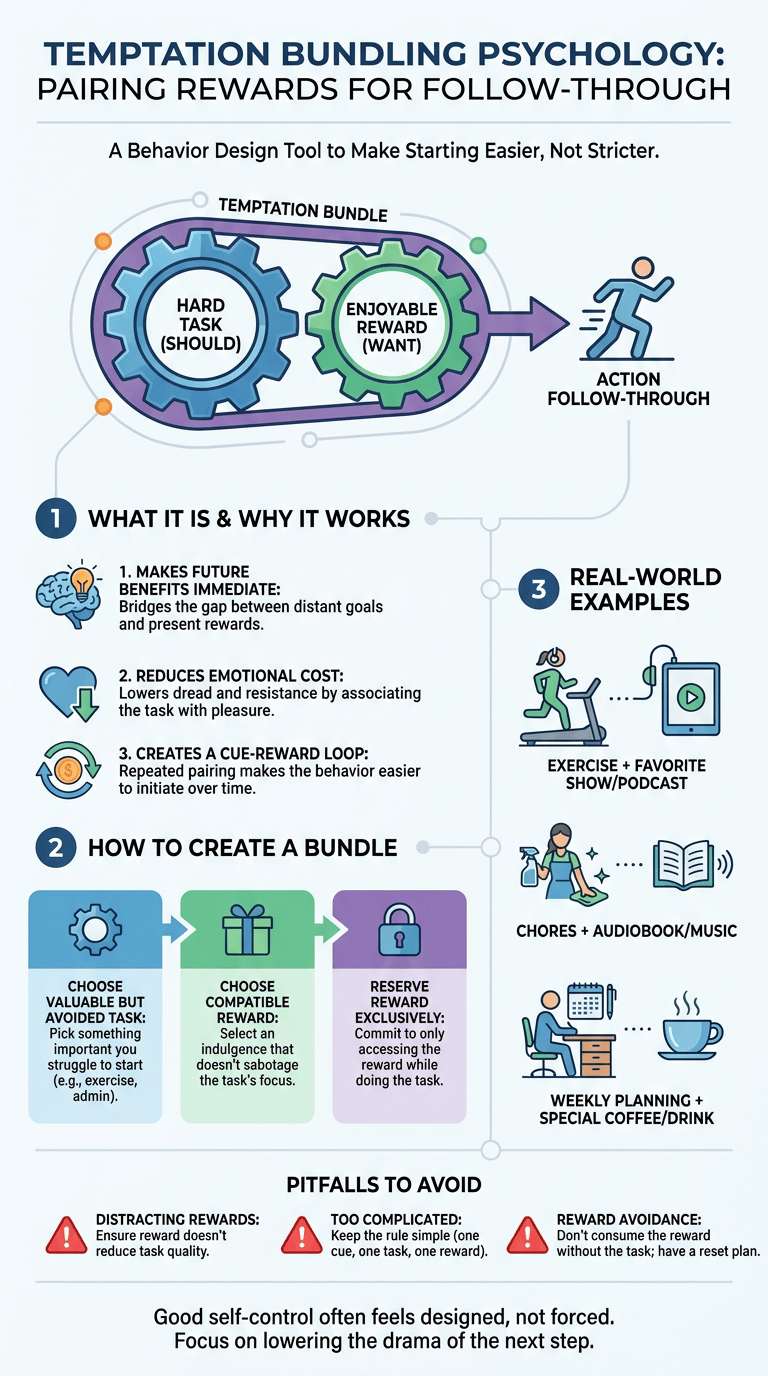 Temptation Bundling Psychology: How Pairing Rewards With Hard Tasks Helps Follow-Through infographic