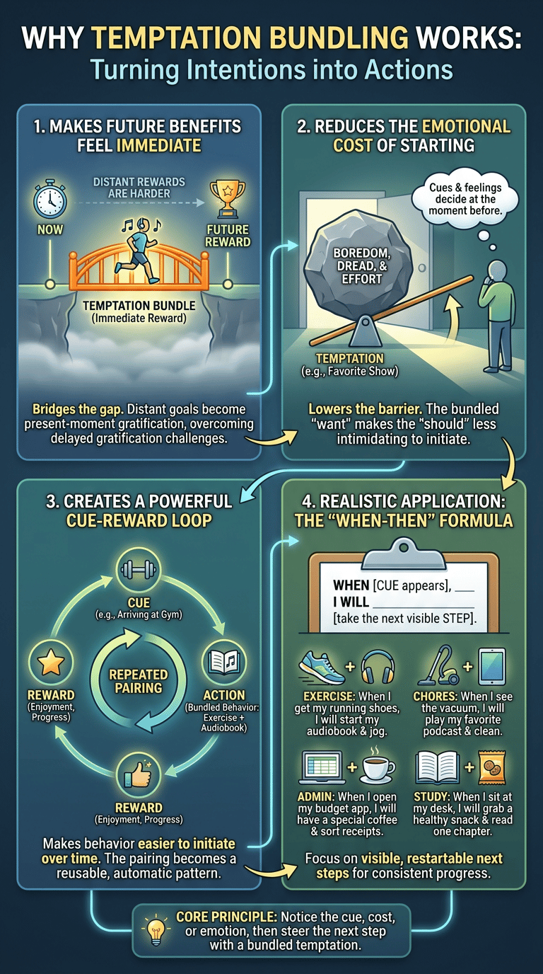 Temptation Bundling Psychology: How Pairing Rewards With Hard Tasks Helps Follow-Through infographic