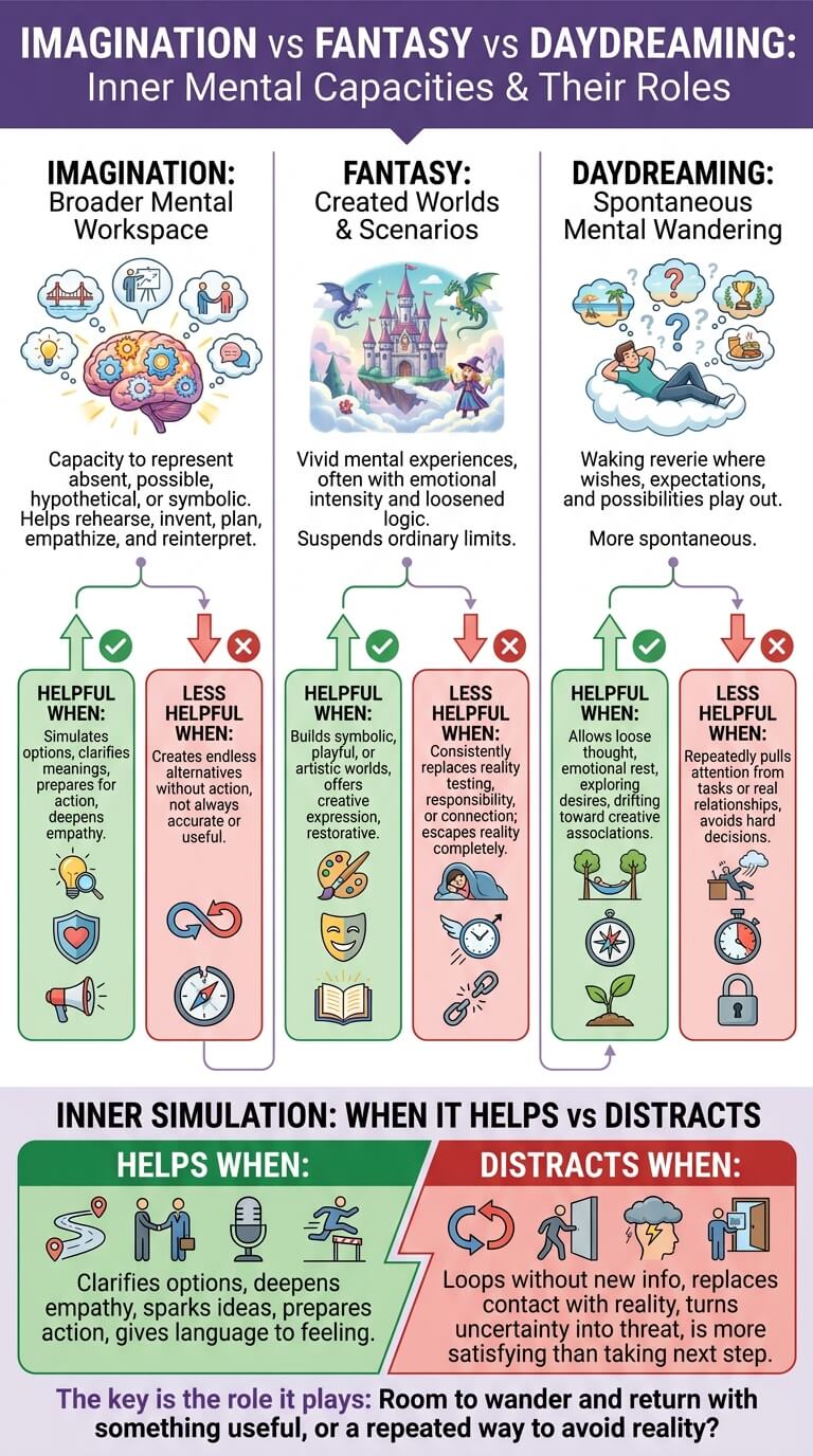 Imagination vs fantasy vs daydreaming