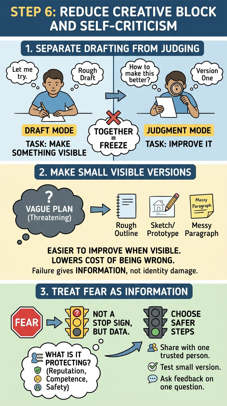 Reduce creative block and self-criticism