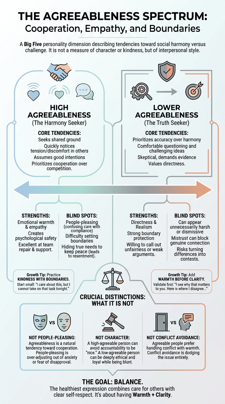 Agreeableness Personality Trait: What It Means for Cooperation, Empathy, and Boundaries infographic full article