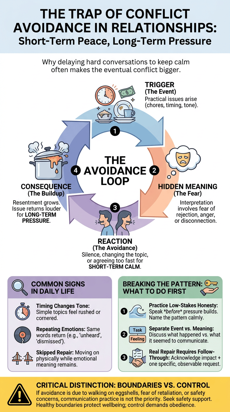 Conflict Avoidance in Relationships: Why Avoiding Arguments Can Create Bigger Problems infographic full article