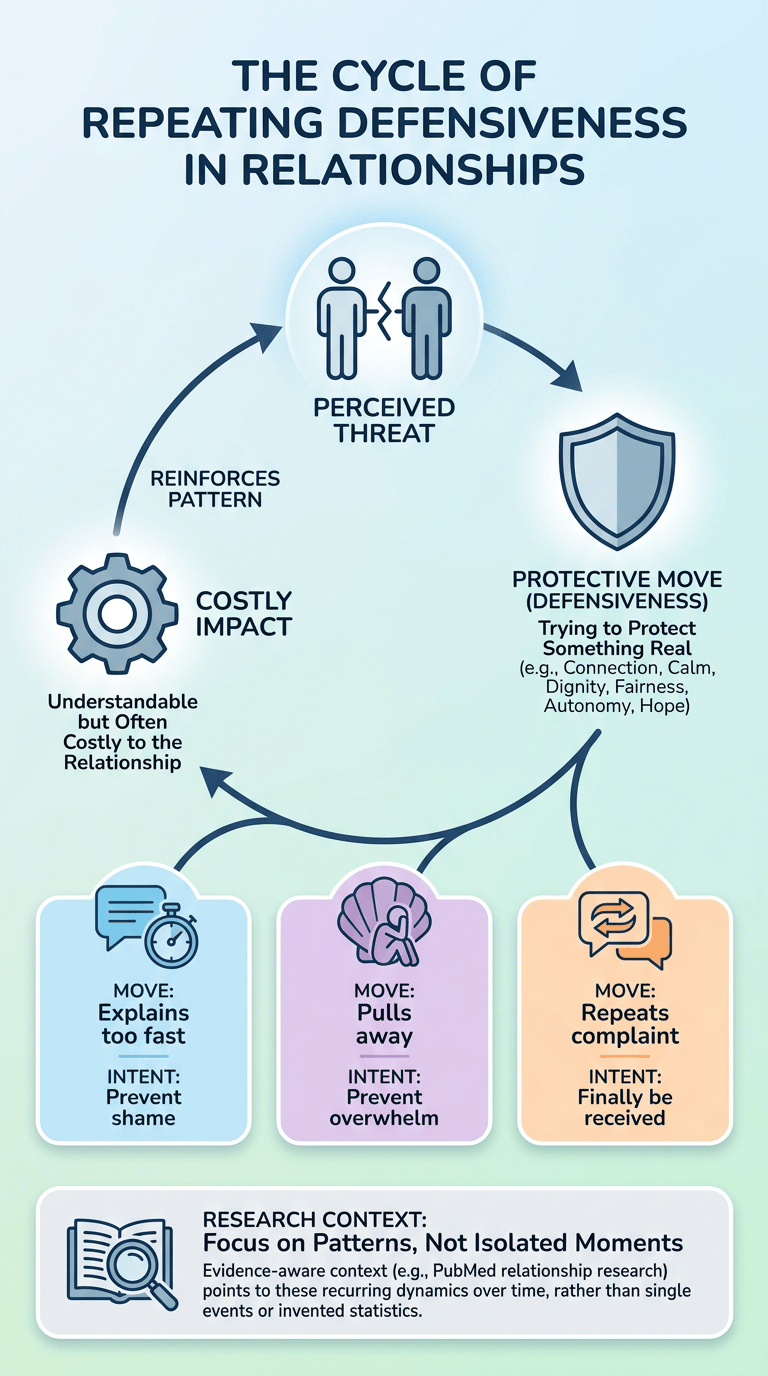 Defensiveness in Relationships: Why Self-Protection Blocks Real Repair infographic section 1