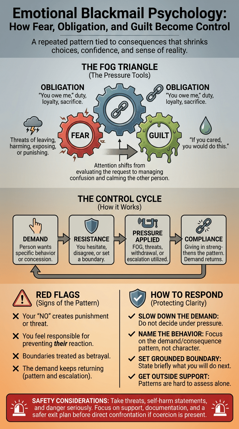 Emotional Blackmail Psychology: How Fear, Obligation, and Guilt Become Control infographic