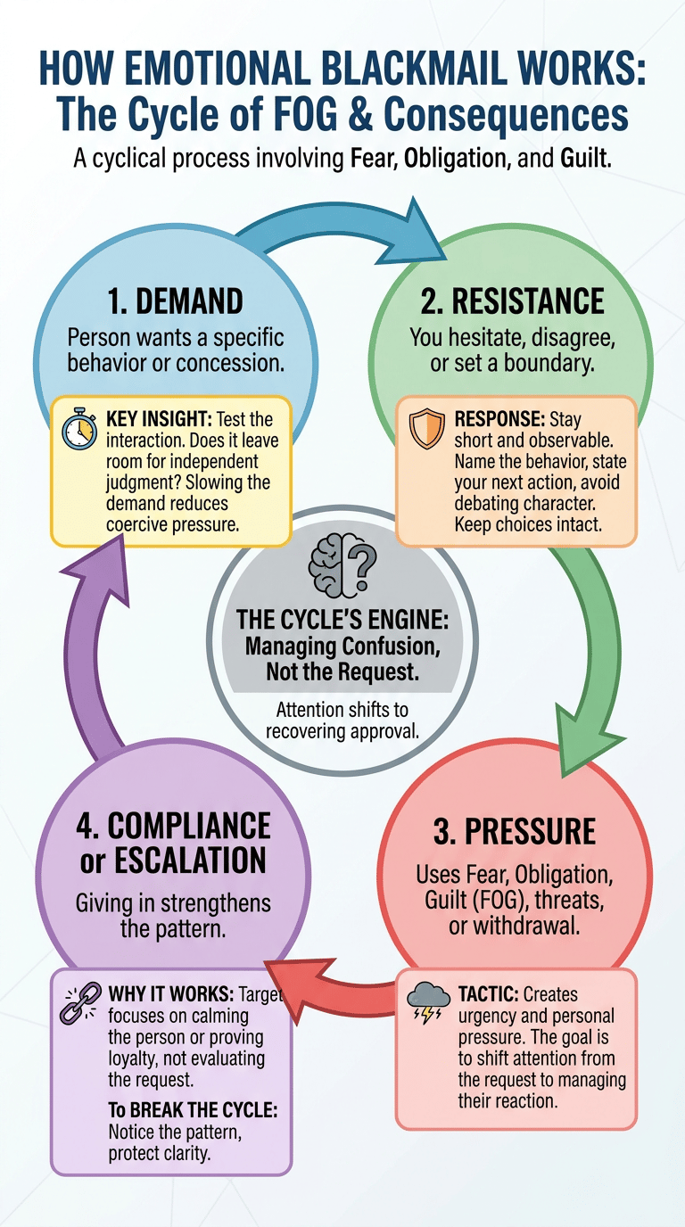 Emotional Blackmail Psychology: How Fear, Obligation, and Guilt Become Control infographic