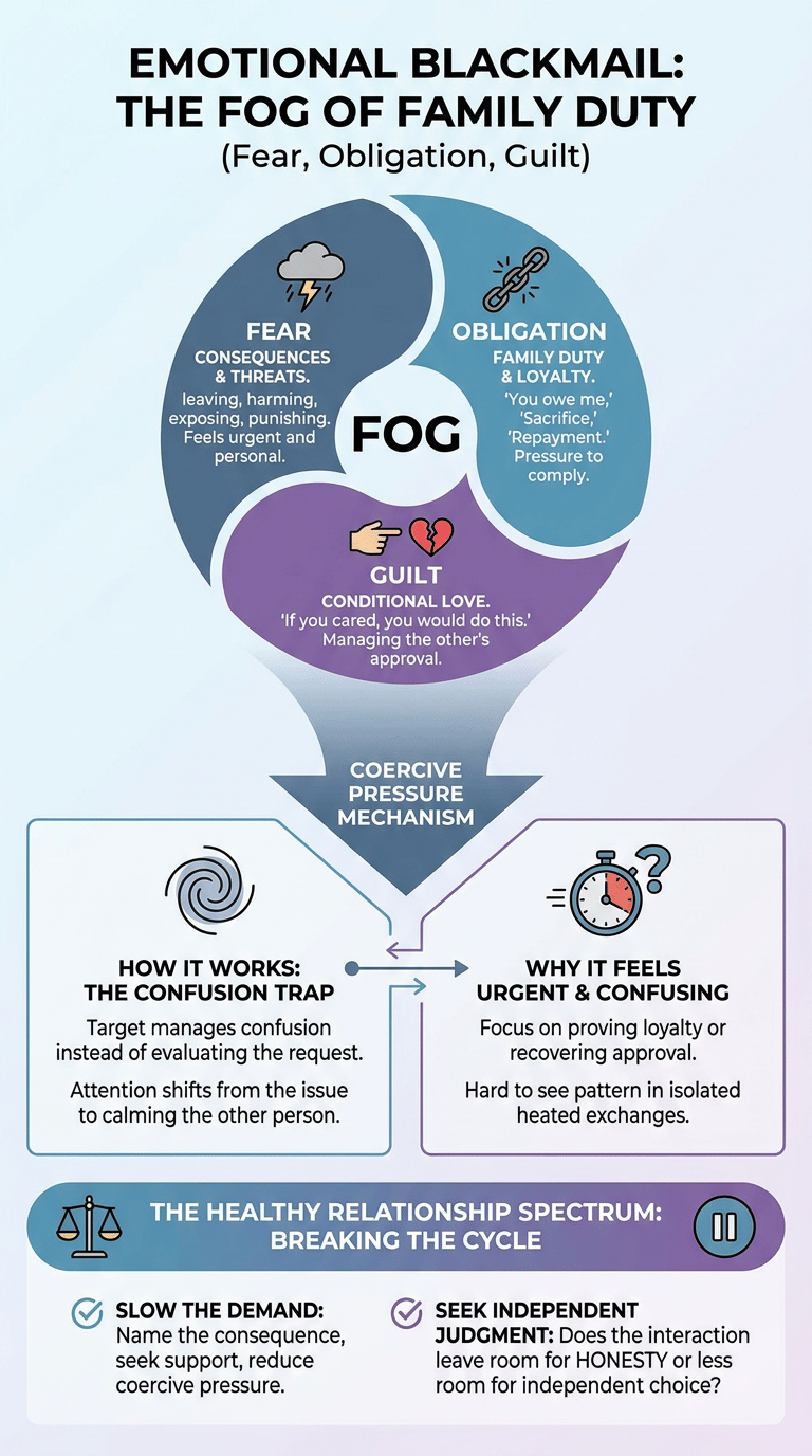 Emotional Blackmail Psychology: How Fear, Obligation, and Guilt Become Control infographic