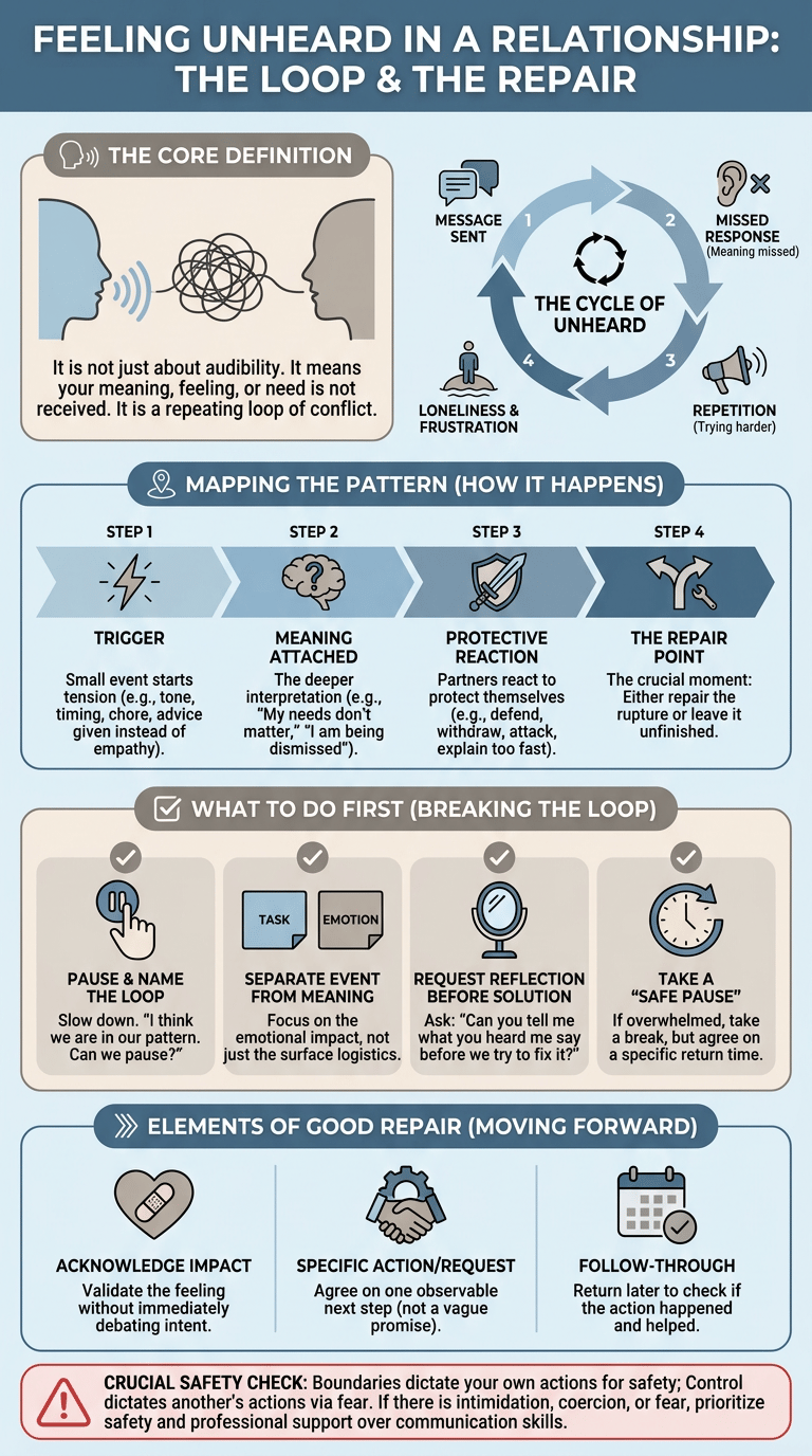Feeling Unheard in a Relationship: Why It Hurts and What to Do Next infographic full article