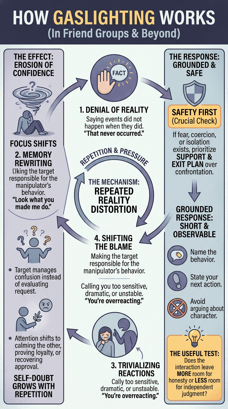 Gaslighting Examples: How Reality Distortion Shows Up in Real Conversations infographic