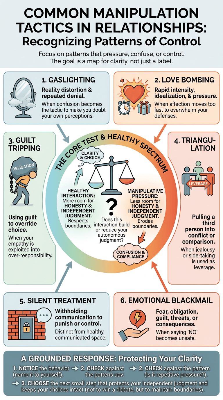 Manipulation Tactics in Relationships: A Psychology-Based Map of Common Patterns infographic