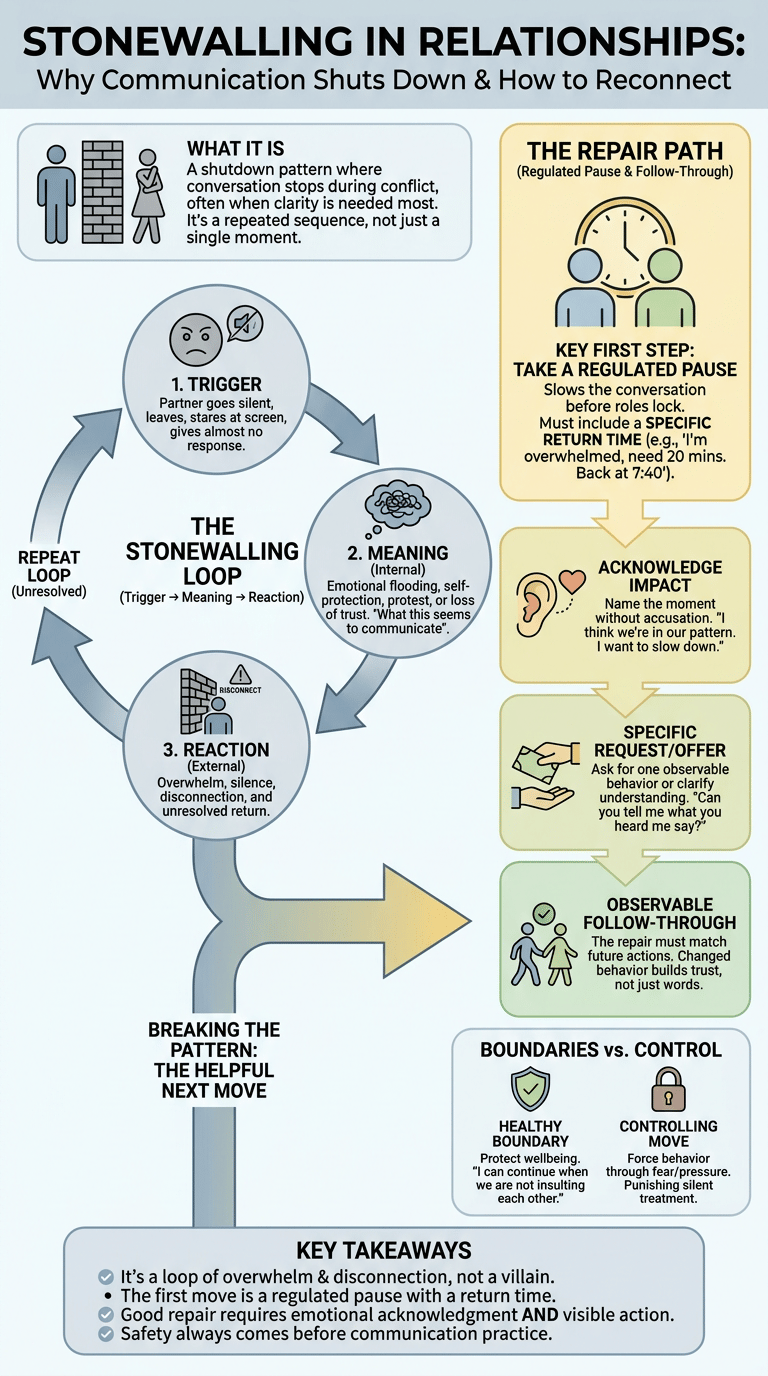 Stonewalling in Relationships: Why Communication Shuts Down During Conflict infographic full article
