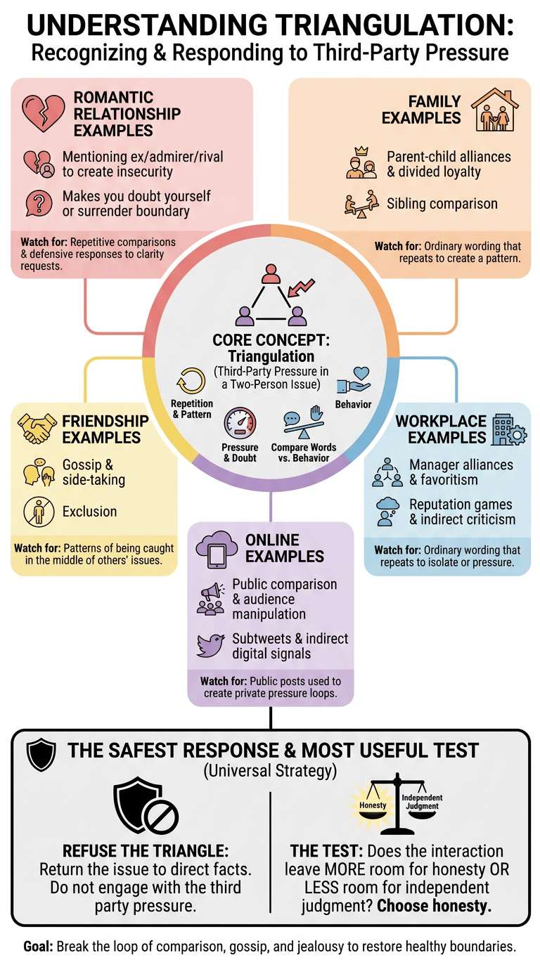 Triangulation Psychology: How Third People Get Pulled Into Conflict and Control infographic