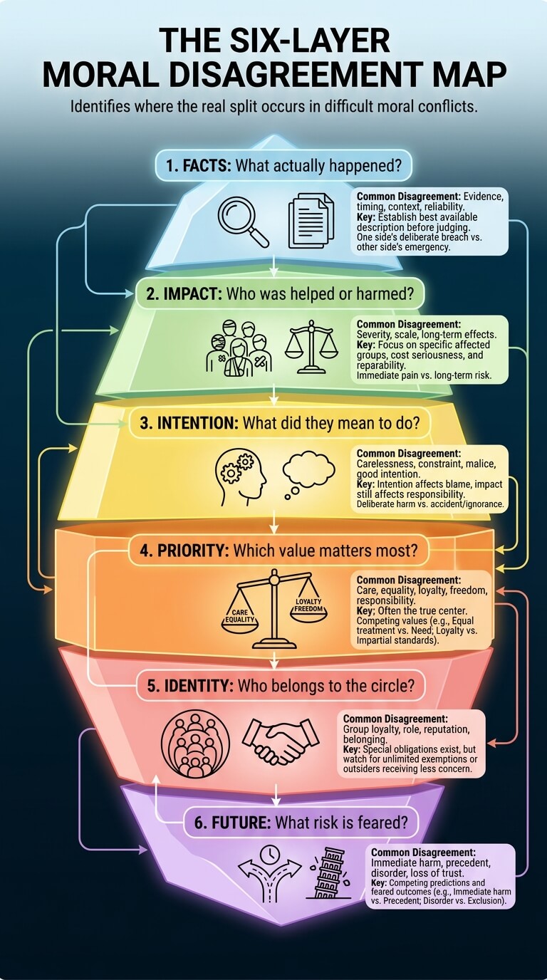 The Six-Layer Moral Disagreement Map