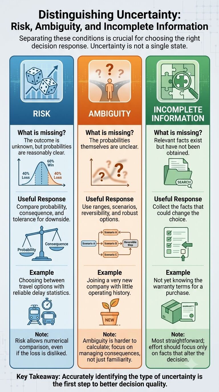 Risk, Ambiguity, and Incomplete Information Are Not the Same Thing