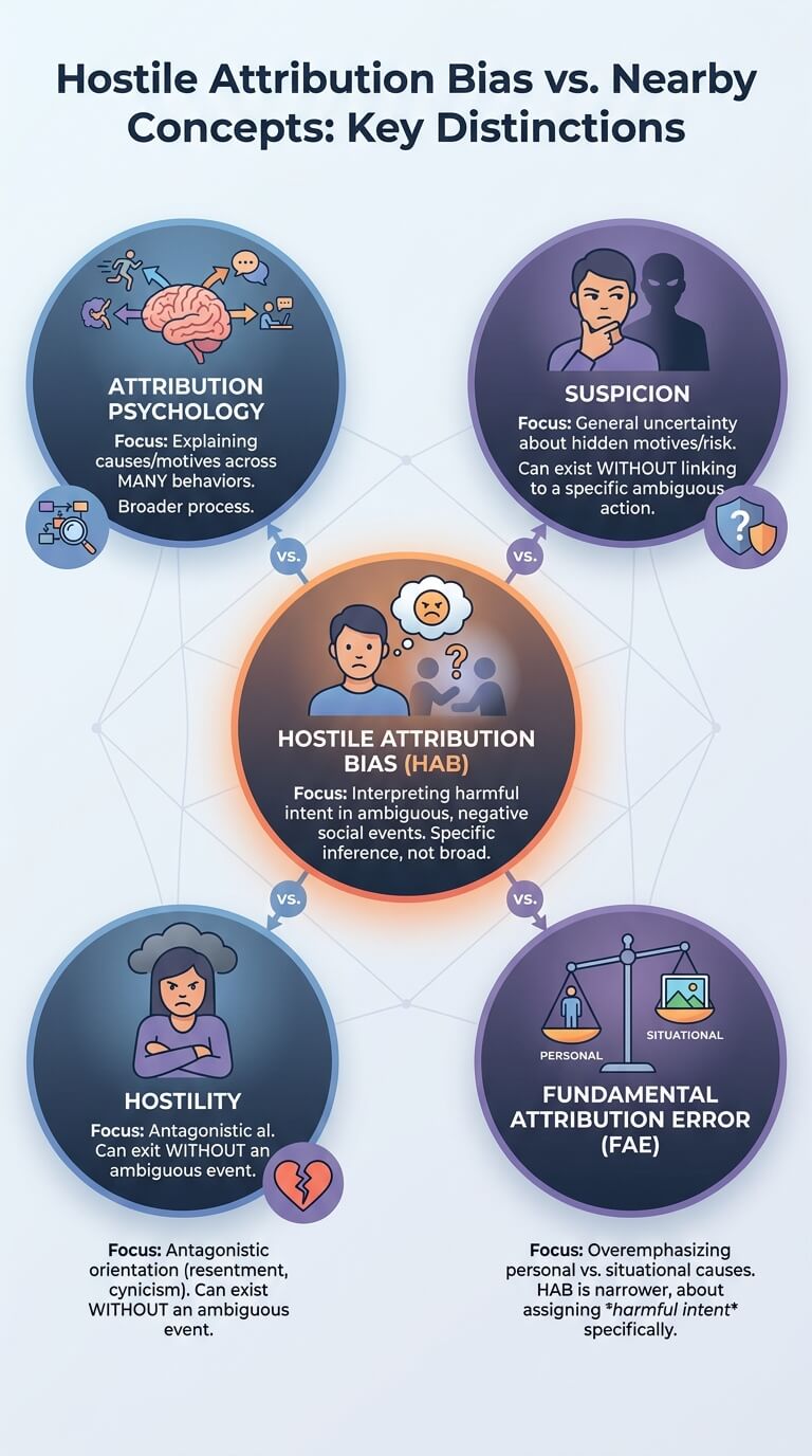 Hostile Attribution Bias vs Nearby Concepts