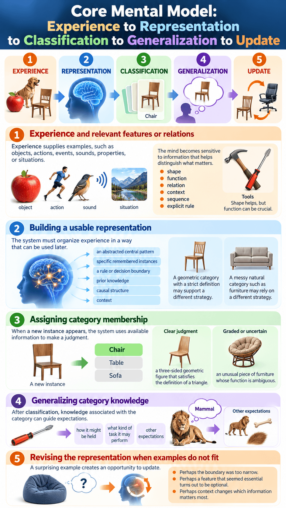 Core Mental Model: Experience to Representation to Classification to Generalization to Update