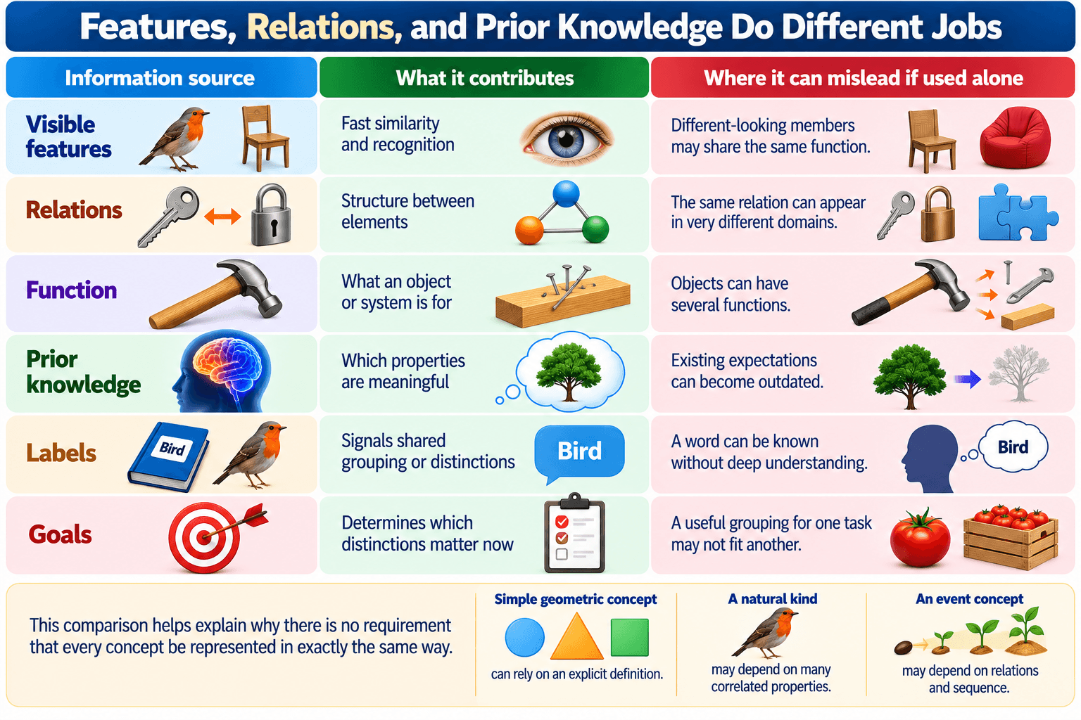 Features, Relations, and Prior Knowledge Do Different Jobs