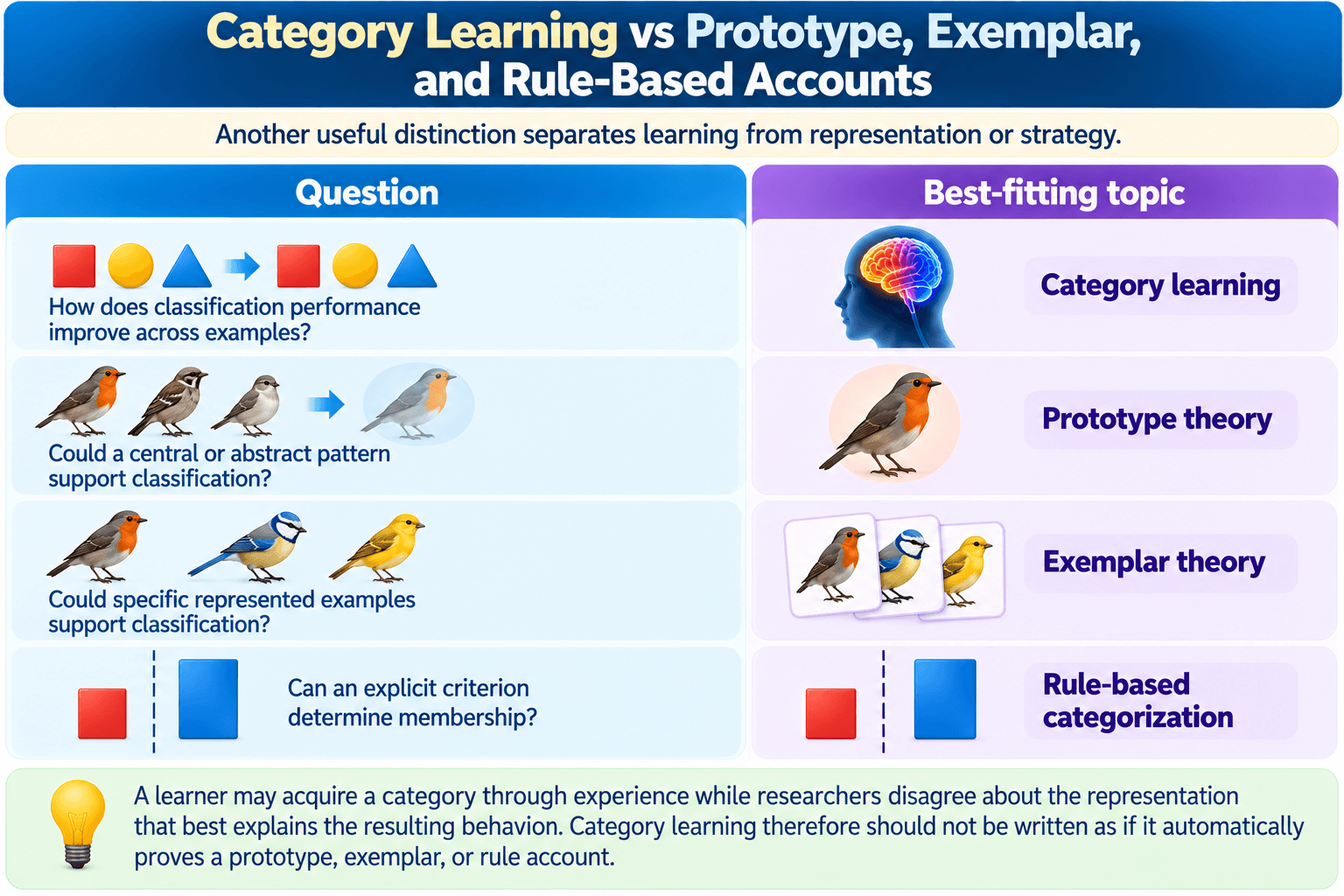 Category Learning vs Prototype, Exemplar, and Rule-Based Accounts